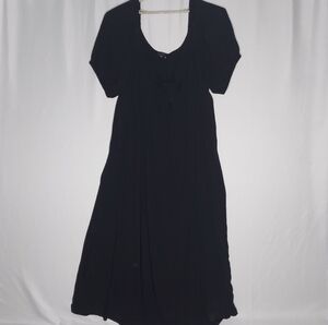 Eloquii Dress Womens 28 Black Midi Tie Front Short Sleeve Shift Boho Witchy 3X